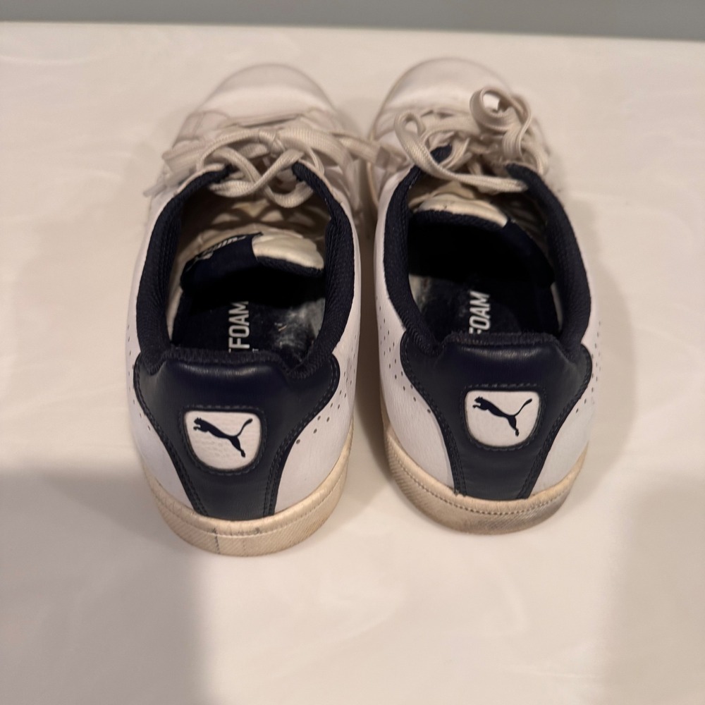 Puma Smash v2 L White Navy Leather Low Top Tennis Sneakers Mens Sz 10.5